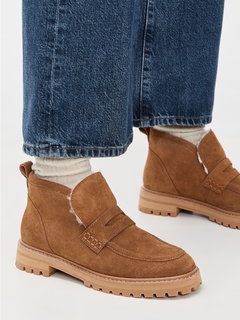 Madewell Women’s Suede & Shearling Lug-Sole Ankle Boots